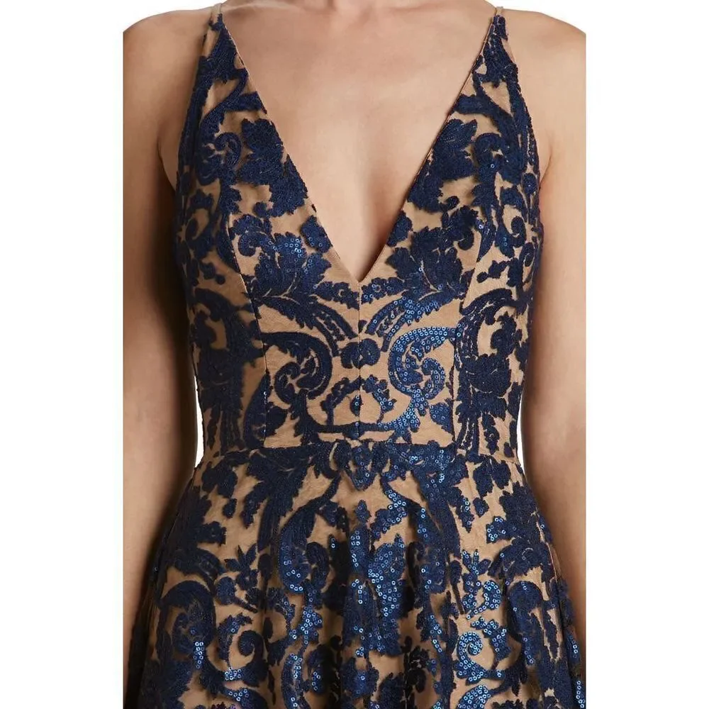 Dress The Population Women's Blair Embellished Fit & Flare Dress Black/Nude XS‎ - Picture 4 of 15